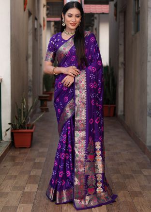 Blue Zari Woven Saree In Art Silk