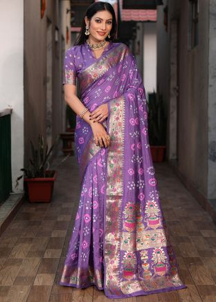 Purple Bandhej Print Saree In Art Silk