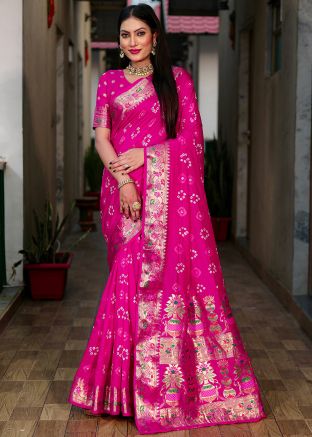 Pink Zari Woven Saree In Art Silk