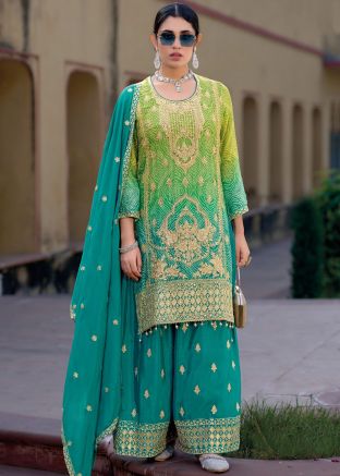 Green & Blue Bandhej Print Salwar Suit Set