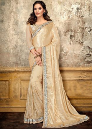 Golden Embroidered Saree In Georgette