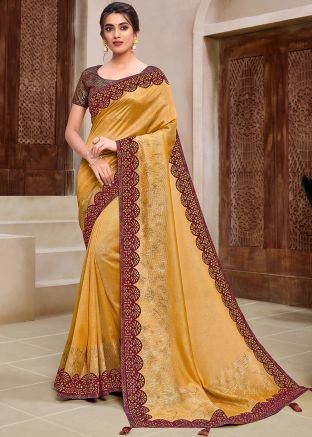 Yellow Embroidered Saree In Georgette