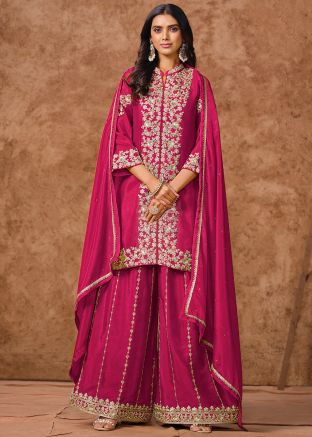 Pink Embroidered Readymade Palazzo Suit Set