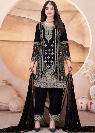 Readymade Black Embroidered Georgette Pant Suit