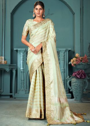 Green Zari Woven Saree In Cotton