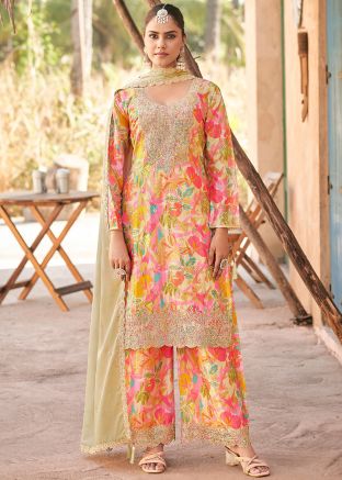 Multicolored Readymade Floral Print Palazzo Suit Set