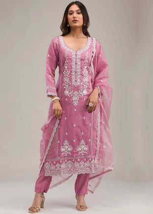 Pink Embroidered Salwar Suit Set