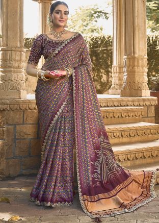 Purple Digital Print Saree In Art Silk
