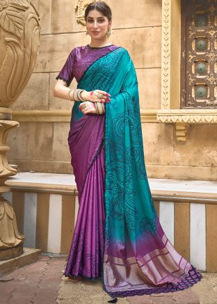 Purple Digital Print Saree In Art Silk