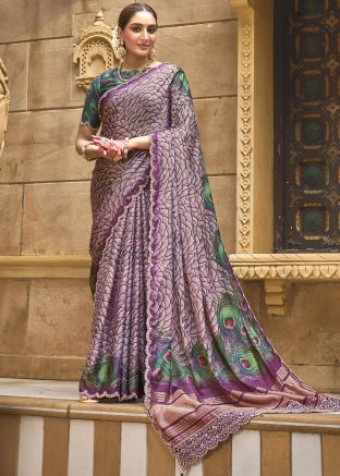 Purple Digital Print Saree In Art Silk