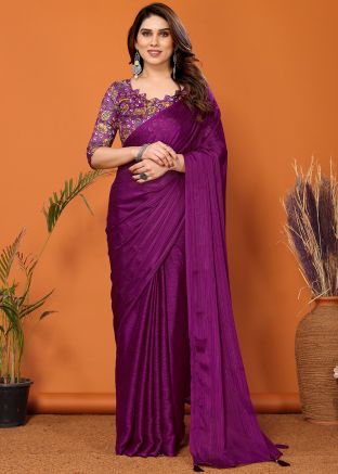 Magenta Art Silk Saree & Printed Blouse