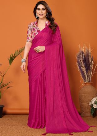 Pink Plain Saree In Art Silk