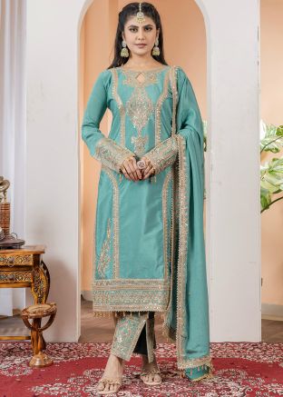 Readymade Blue Embroidered Palazzo Suit