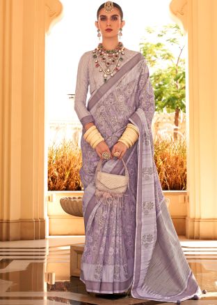 Lavender Foil Printed Art Silk Saree 