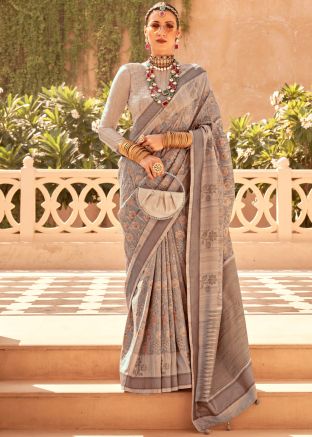 Beige Art Silk Saree In Foil Print