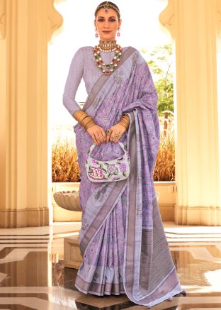 Lavender Foil Printed Saree In Art Silk