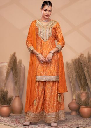 Orange Bandhej Print Salwar Suit Set