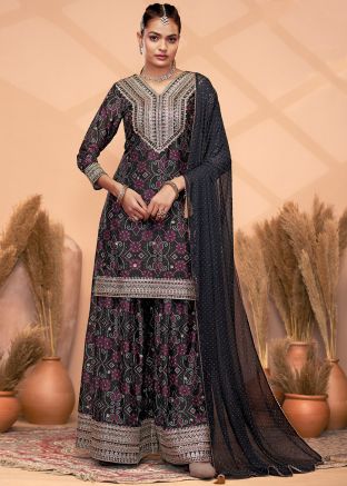 Black Embroidered Palazzo Salwar Suit Set