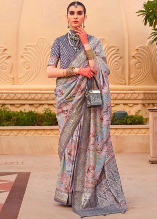 Multicolor Art Silk Print Saree With Blouse