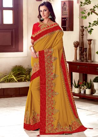 Yellow Embroidered Saree With Blouse