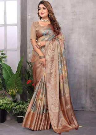 Brown Woven Saree In Art Silk