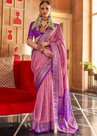 Pink Silk Saree In Patola Print