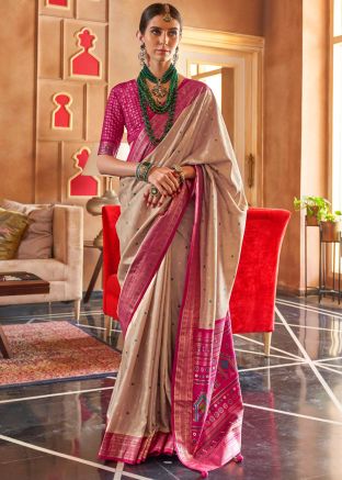 Beige Patola Print Silk Saree