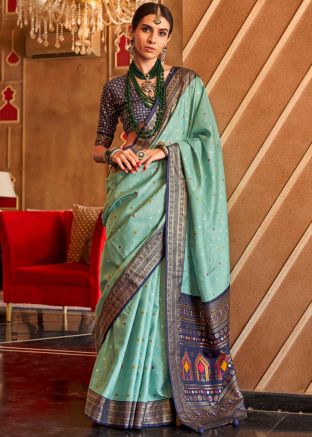 Green Patola Print Silk Saree
