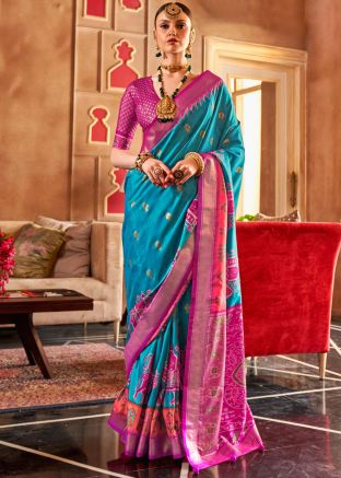 Blue Patola Print Saree & Blouse