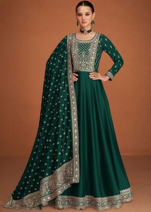 Green Resham Embroidered Anarkali Suit