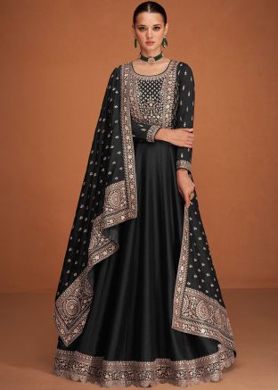 Black Resham Embroidered Anarkali Suit Set