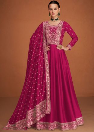 Pink Resham Embroidered Anarkali Suit