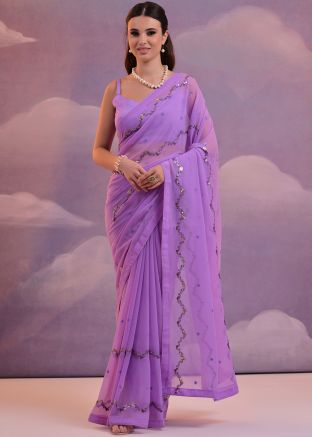 Purple Embroidered Saree In Georgette