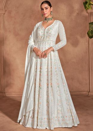 White Embroidered Anarkali Salwar Suit