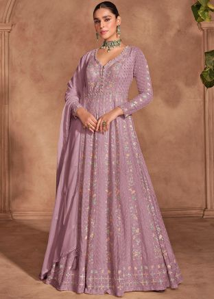 Purple Embroidered Anarkali Salwar Suit Set