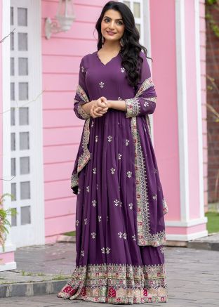 Readymade Purple Embroidered Anarkali Suit
