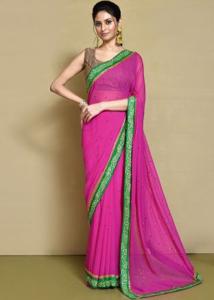 Pink Embroidered Saree In Georgette
