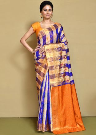 Blue Zari Woven Saree In Kanjivaram Silk