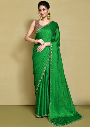Green Embroidered Saree In Kanjivaram Silk