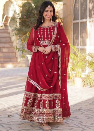 Readymade Maroon Embroidered Anarkali Suit