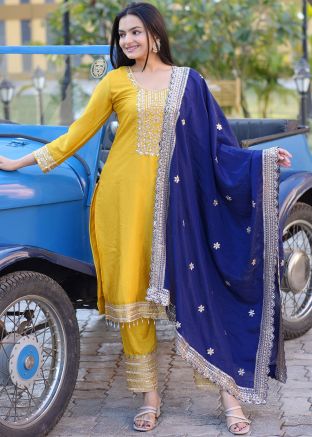 Readymade Yellow Embroidered Pant Suit