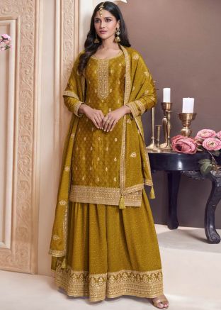 Yellow Readymade Printed Sharara Suit Set