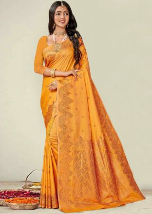 Yellow Zari Art Silk Saree With Blouse