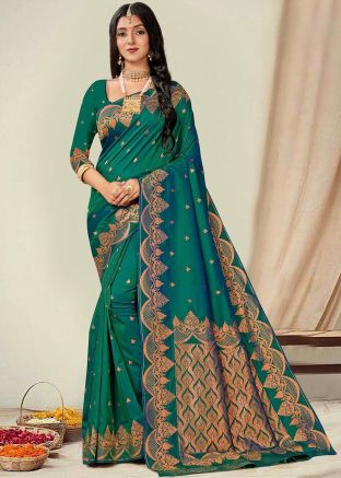 Green Zari Woven Work Saree In Art Silk