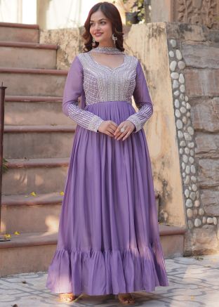 Purple Embroidered Anarkali Salwar Suit Set