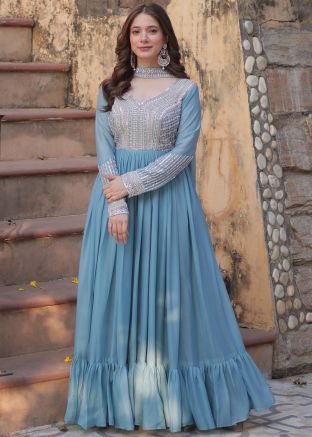 Blue Embroidered Salwar Suit Set