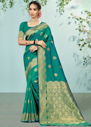 Teal Green Art Silk Saree In Zari Work