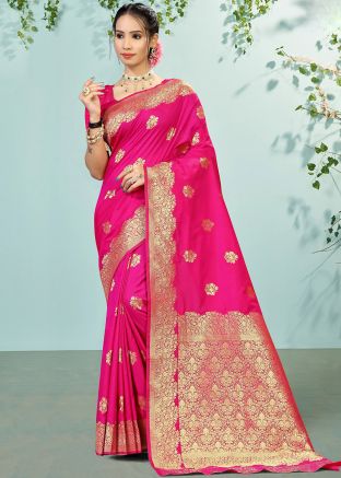 Pink Zari Art Silk Saree With Blouse