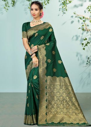 Green Zari Art Silk Saree With Blouse