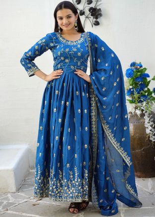 Blue Embroidered Salwar Suit Set